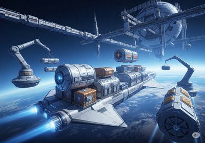 Spacecraft transporting cargo in orbit